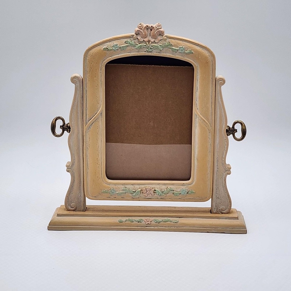Vintage Distressed Swivel Picture Frame Ornate Floral Wood Frame Shabby Chic